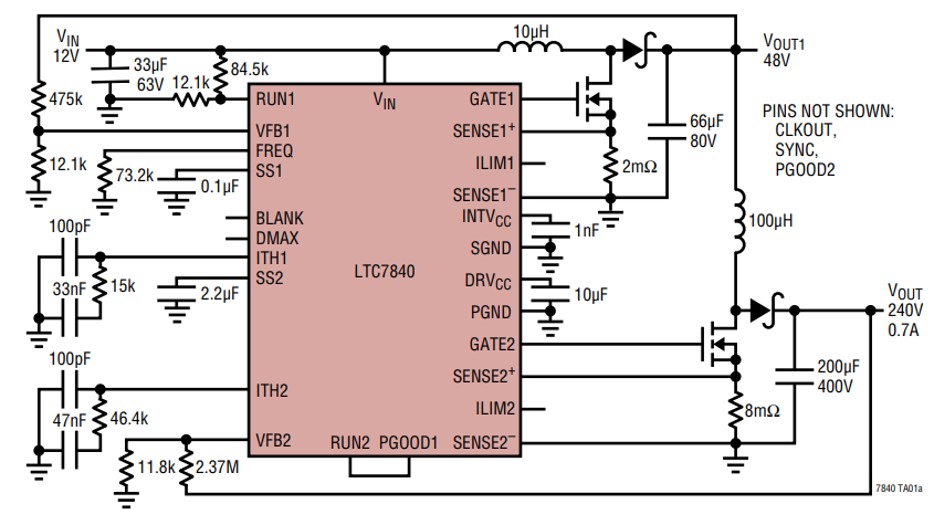 Applikations-Schaltungsdiagramm - Analog Devices Inc. LTC7840 Boost Controller